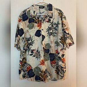 Jogal Shirt Mens 2XL Beige Floral Hawaiian Short Sleeve Button Up Tropical Top